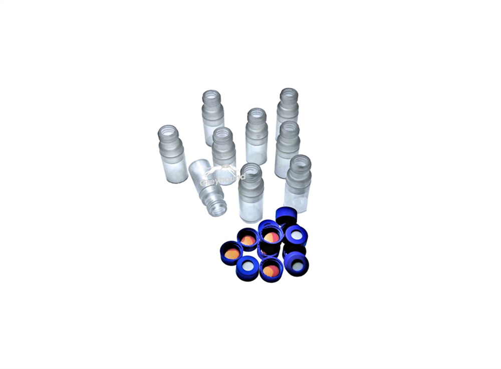 Picture of Vial Kit - P/Nos. 60-100087 and 60-101076-B  1.5mL Polypropylene Vial, Screw Top, Short Thread + 9mm Blue Open Top Cap with Blue PTFE/White Silicone Septa, Pre-Slit 
